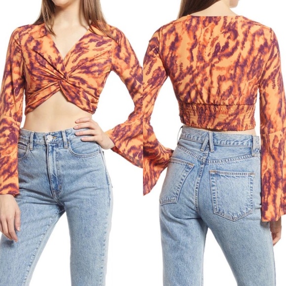 TopShop Recycled Set Flame Tie Dye Knot Front Crop Top | L/10 | NWT - Picture 1 of 6
